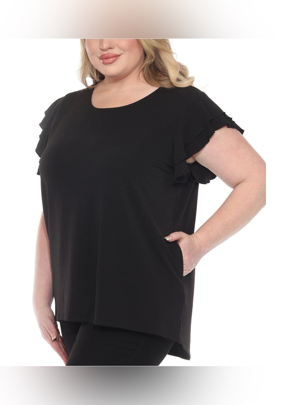 White Mark Black Ruffle Sleeve Tee